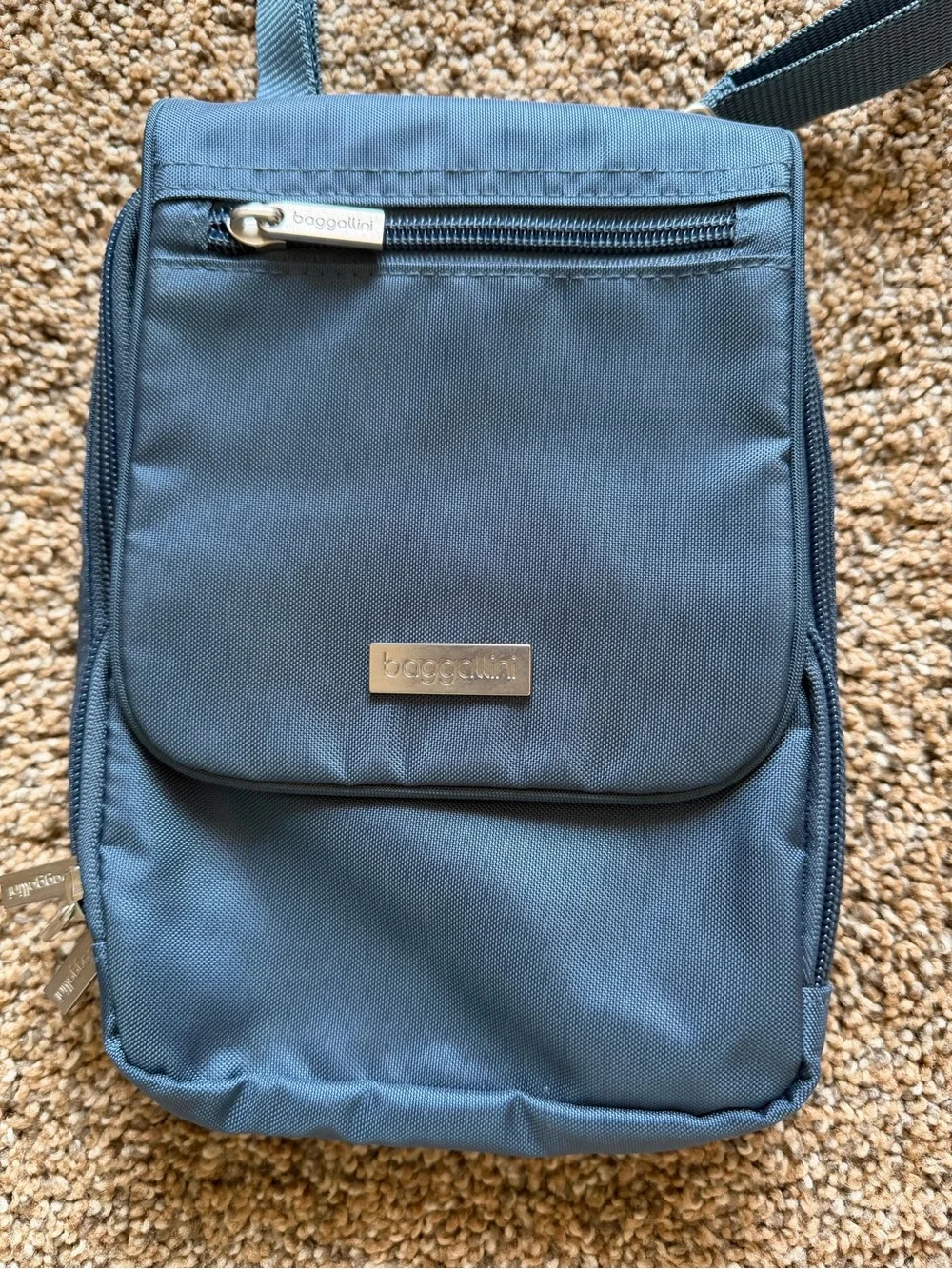 BAGGALLINI Slate Blue Long Nylon Zippered Crossbody Shoulder Bag